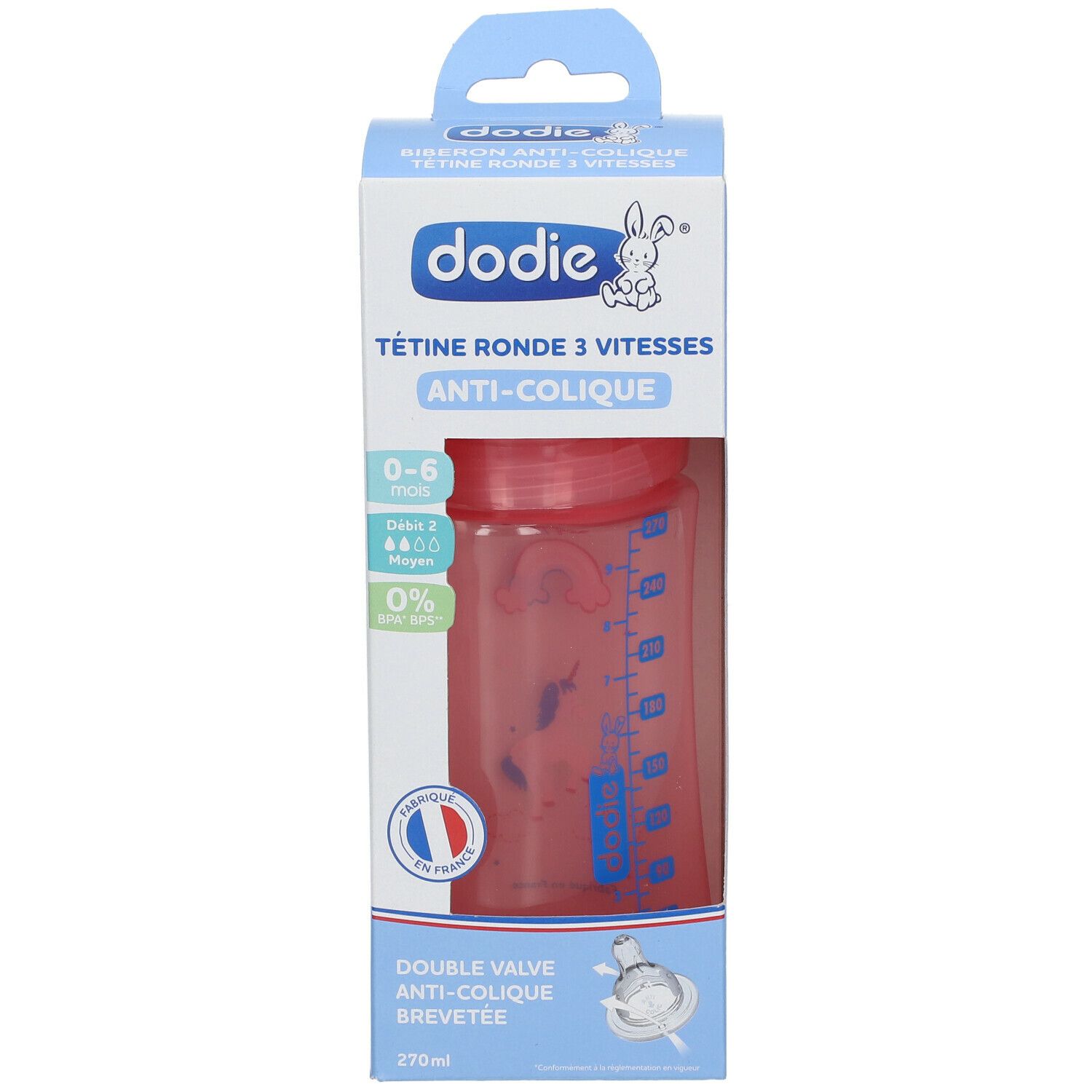 dodie® Biberon Initiation+ Rose 0-6 mois