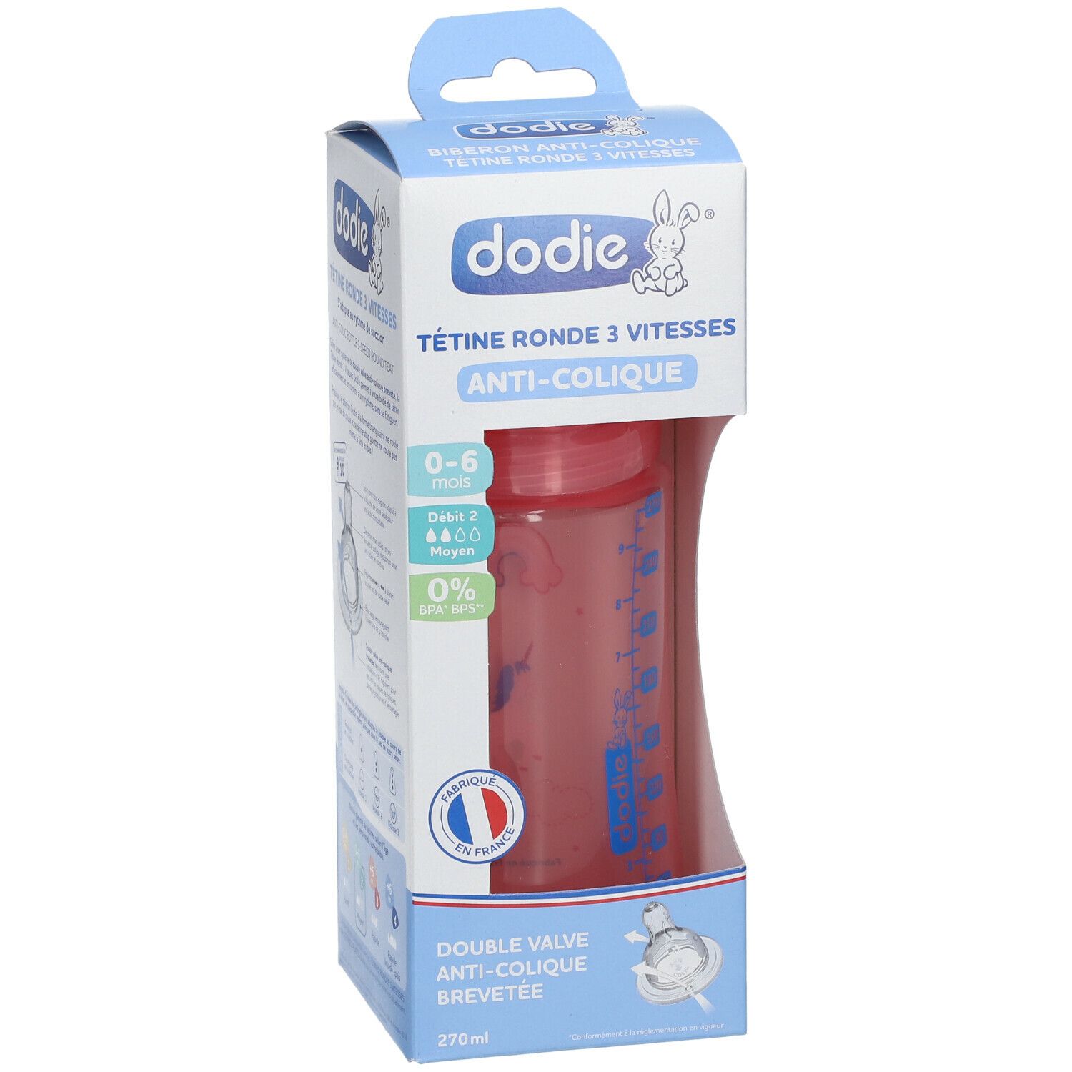 dodie® Biberon Initiation+ Rose 0-6 mois