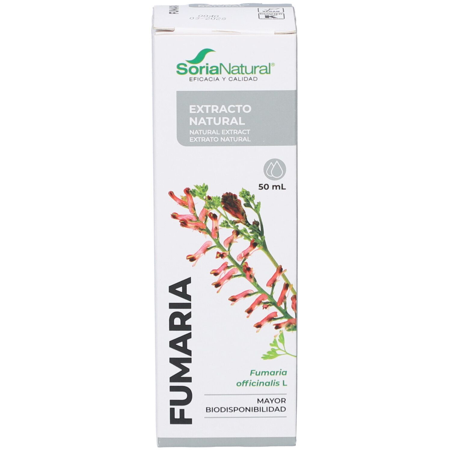 Boîte blanche avec informations produit et illustration d'une plante. Marque et nom du produit visibles.