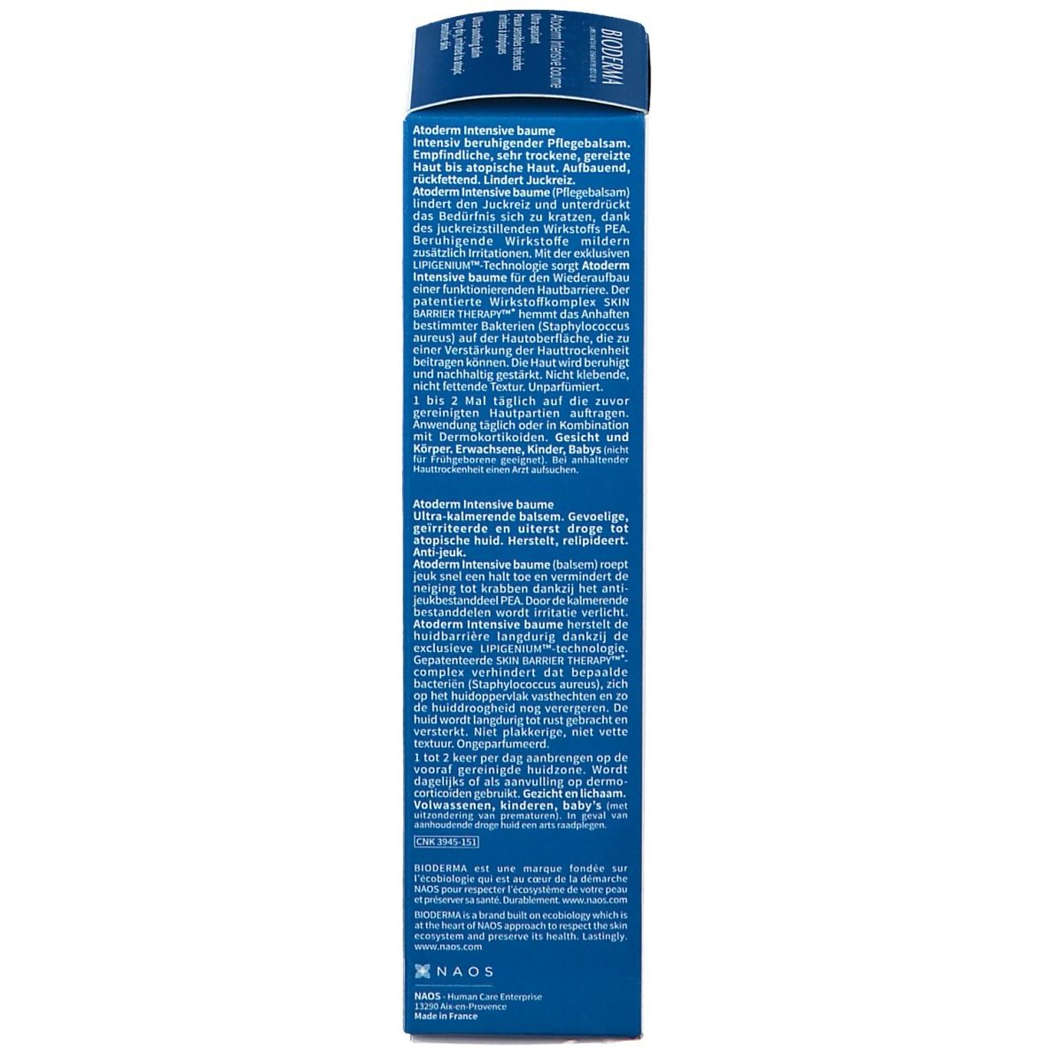 Verpackung. BIODERMA Atoderm Intensive Baume. Text. Anwendungshinweise. Inhaltsstoffe. Informationen. Blaue Akzente.