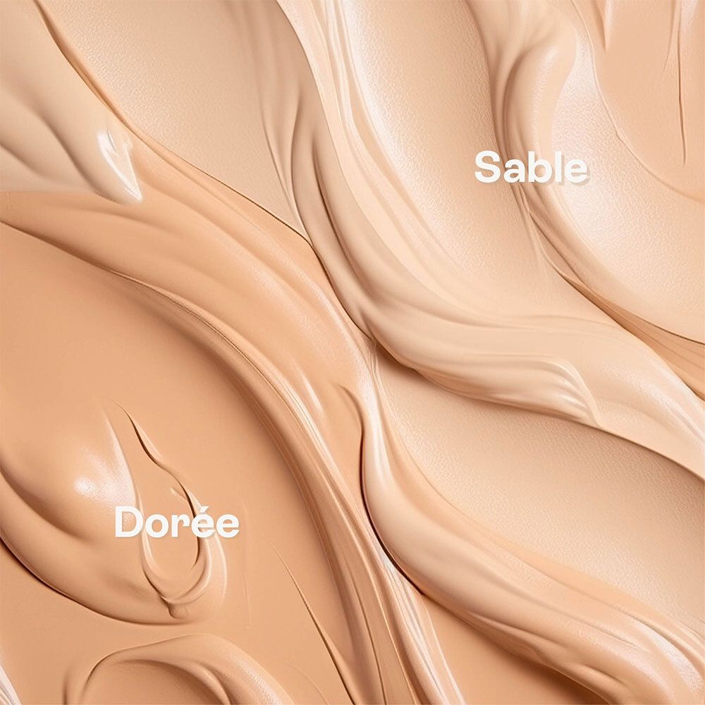 Gros plan sur deux teintes d'Omum Protection Joli Teint : Sable et Dorée.