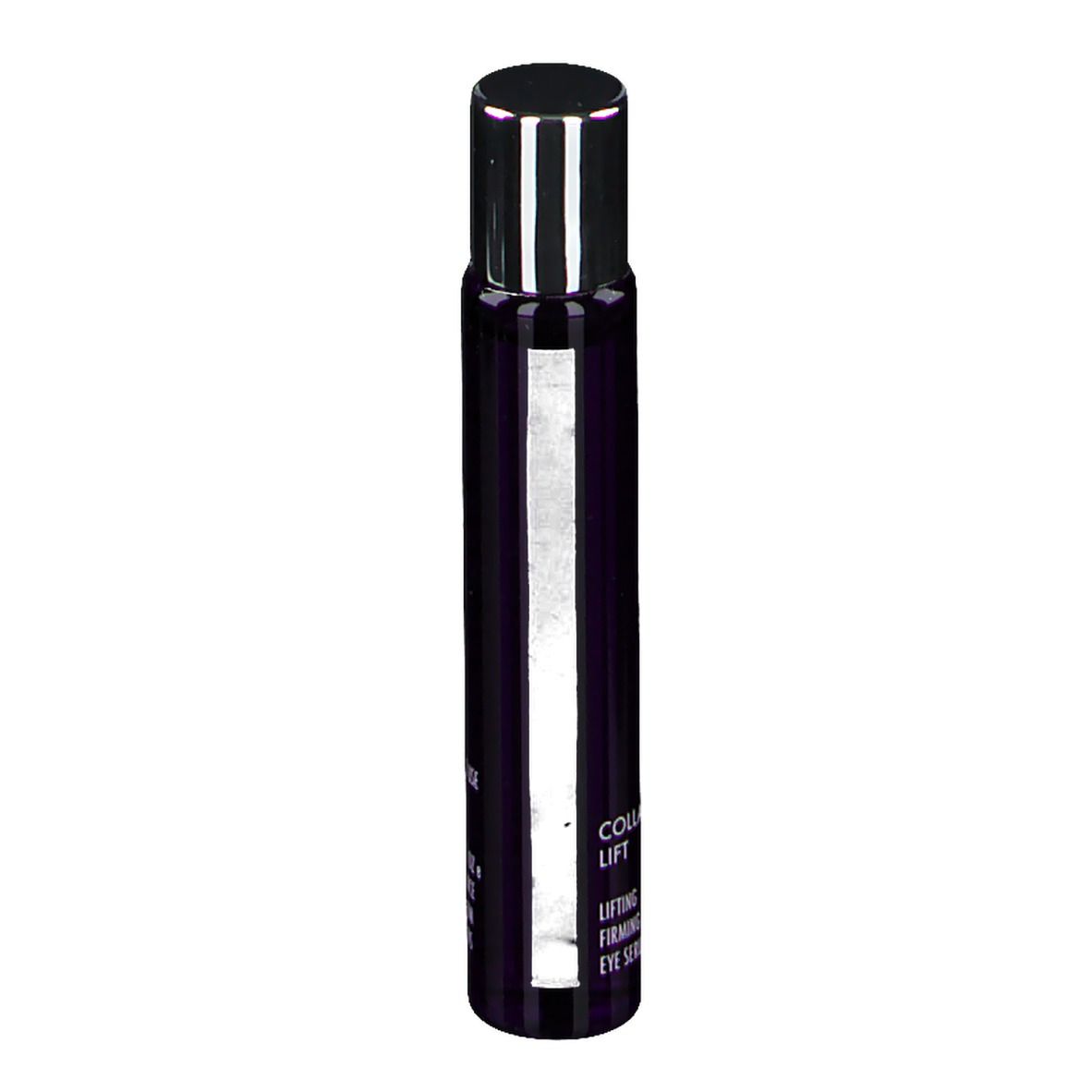 Dunkelviolette Flasche mit APOT.CARE-Logo und Text. Produktname: Collagen Lift Augenserum. Silberner Deckel.
