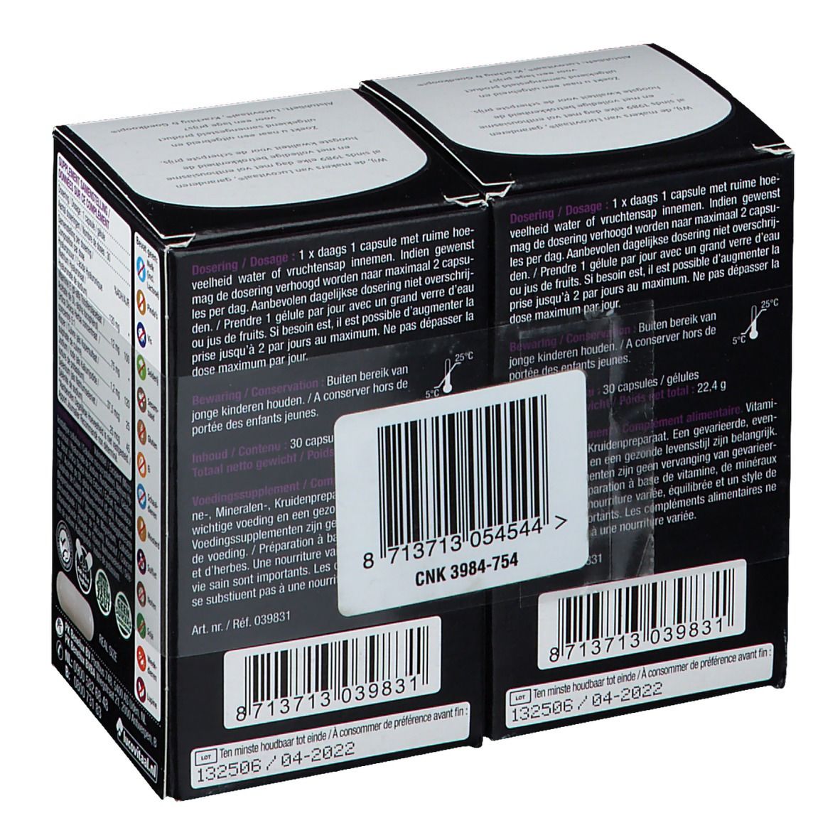 Rückseite der LUCOVITAAL® Hyaluronsäure-Verpackung. Enthält Warnhinweise, Dosierung und Haltbarkeitsdatum.