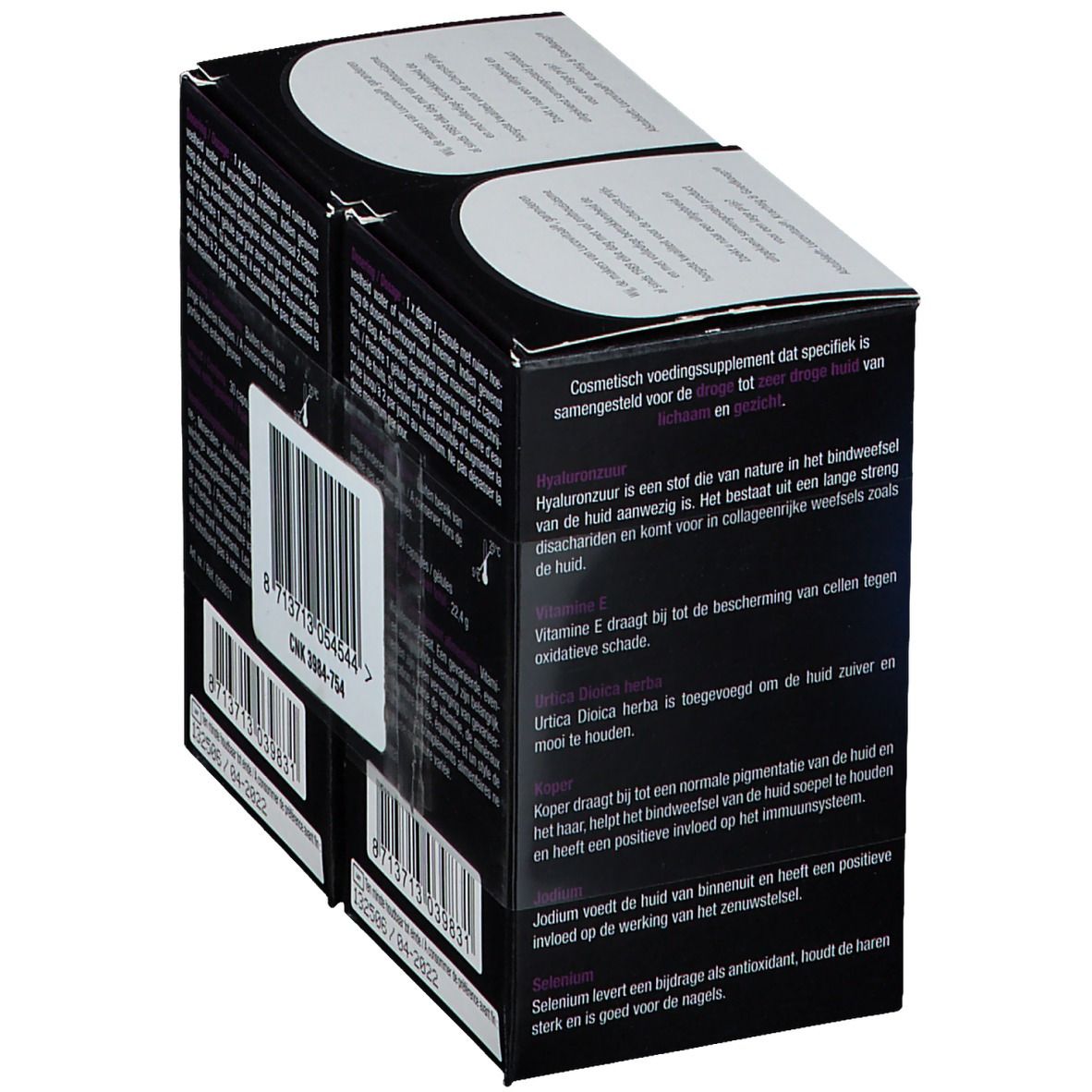 Rückseite der LUCOVITAAL® Hyaluronsäure-Verpackung. Enthält Informationen über Inhaltsstoffe und deren Wirkung.