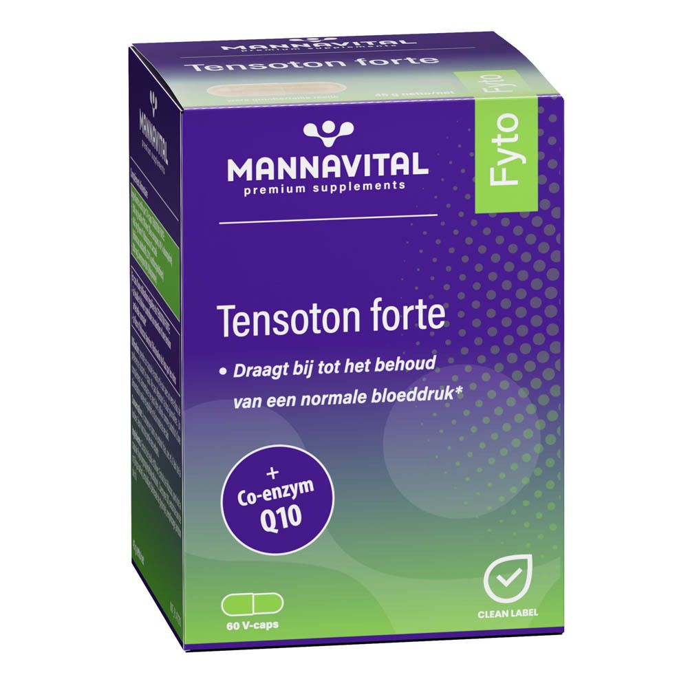 Boîte violette Tensoton forte. Contient Coenzyme Q10. 60 V-caps. Marque Mannavital.