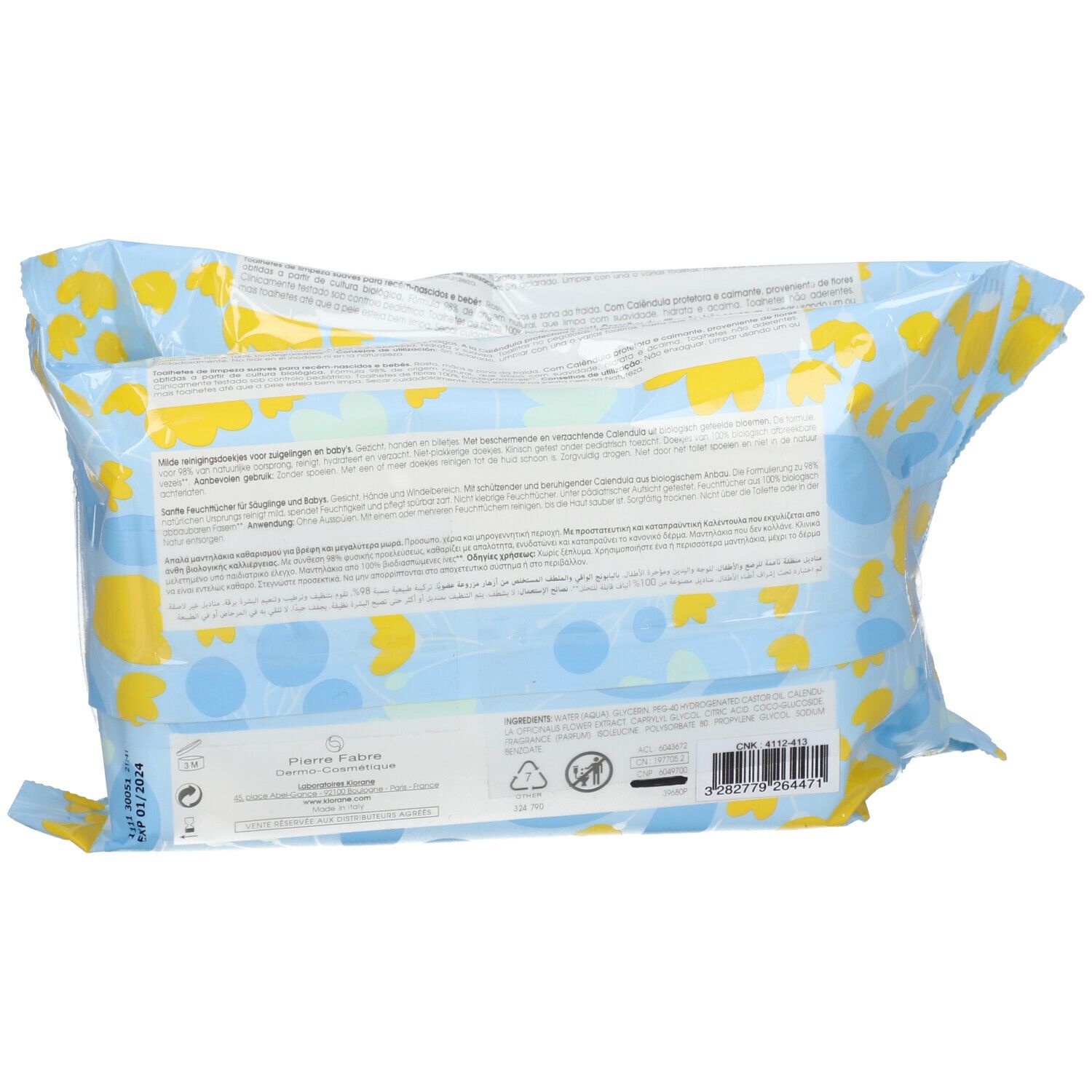 Klorane Bébé Toilette Lingettes Nettoyantes Douces au Calendula Bio