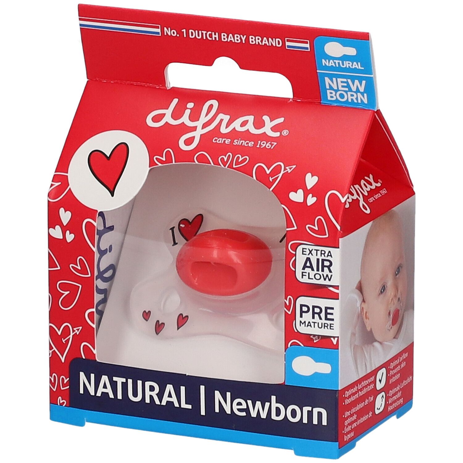 Difrax® Sucette Natural Newborn I Love (Couleur non sélectionnable)