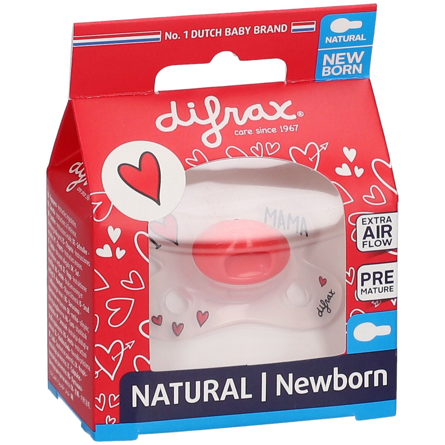 Difrax® Sucette Natural Newborn I Love (Couleur non sélectionnable)