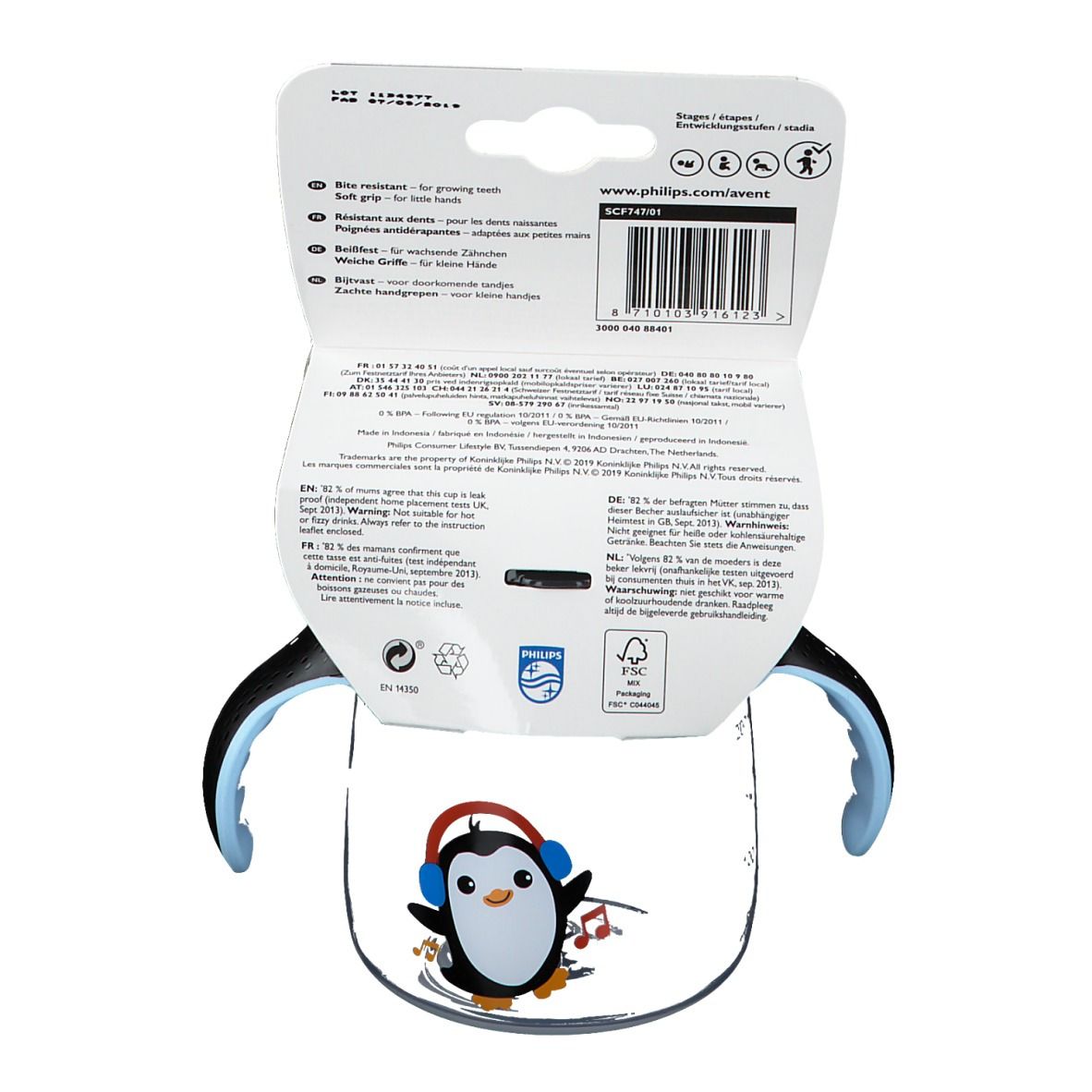 Avent Tasse à bec Anti-Fuite Pinguin Noir 260 ml +12 mois