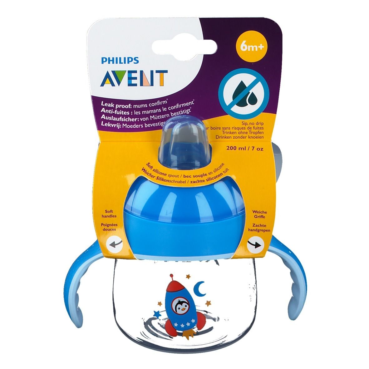 Avent Tasse à bec Anti-Fuite Pinguin Bleu 260 ml +12 mois