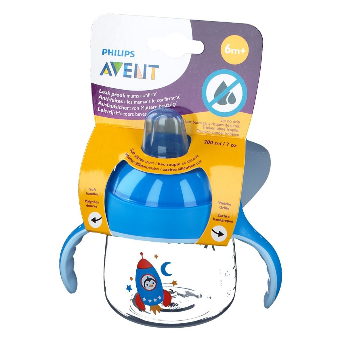 Avent Tasse à bec Anti-Fuite Pinguin Bleu 260 ml +12 mois