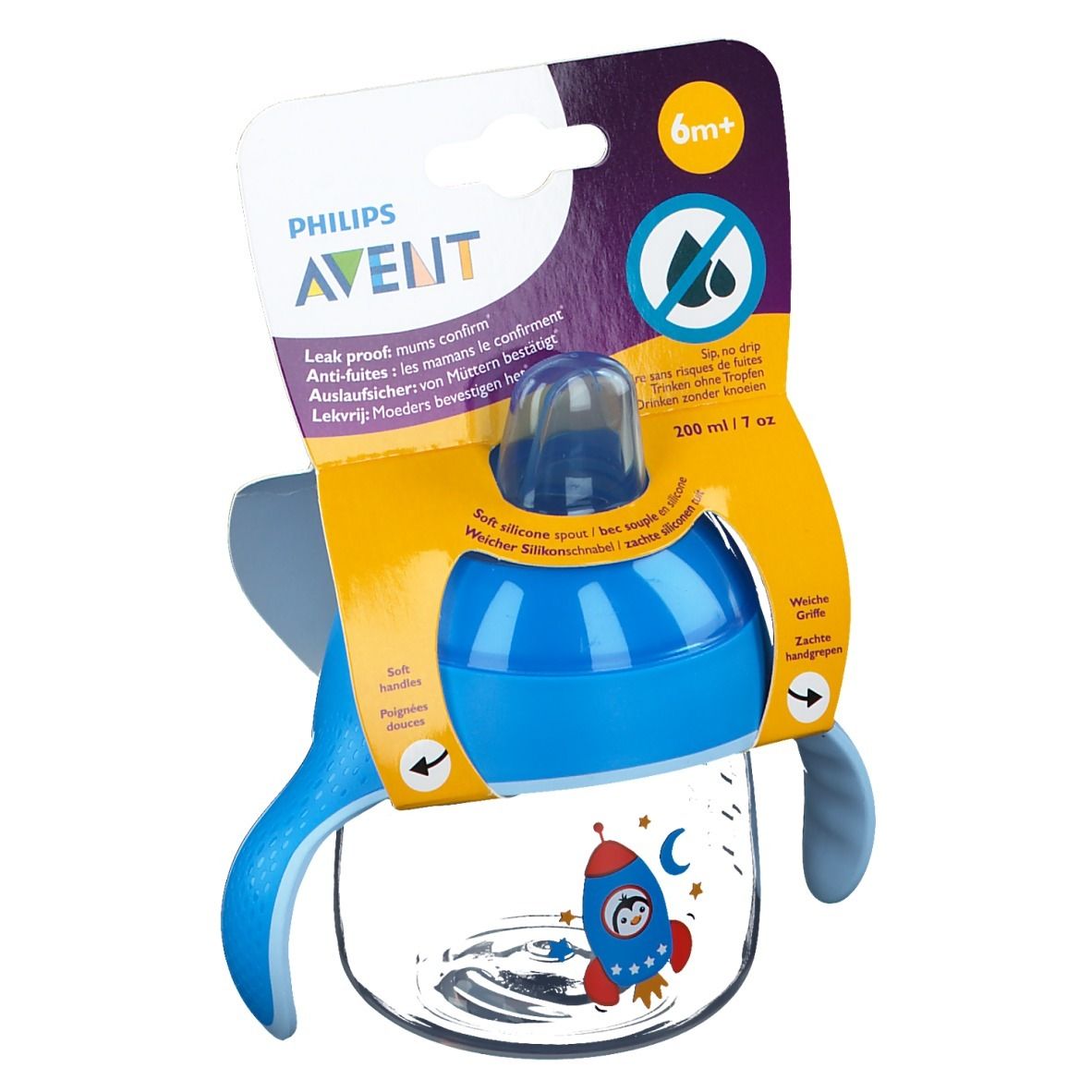 Avent Tasse à bec Anti-Fuite Pinguin Bleu 260 ml +12 mois