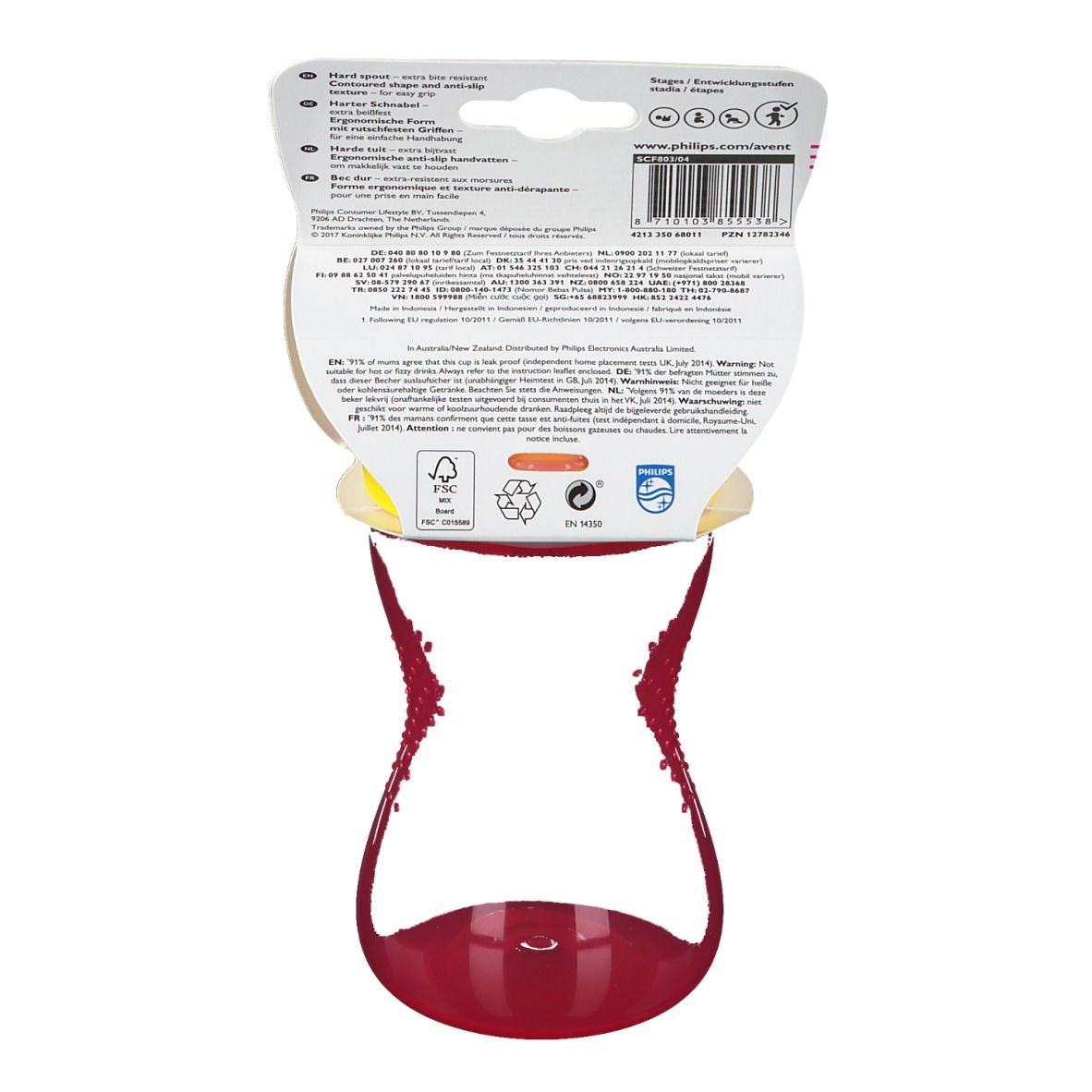 Avent Tasse à bec dur Rouge 300 ml +12 mois