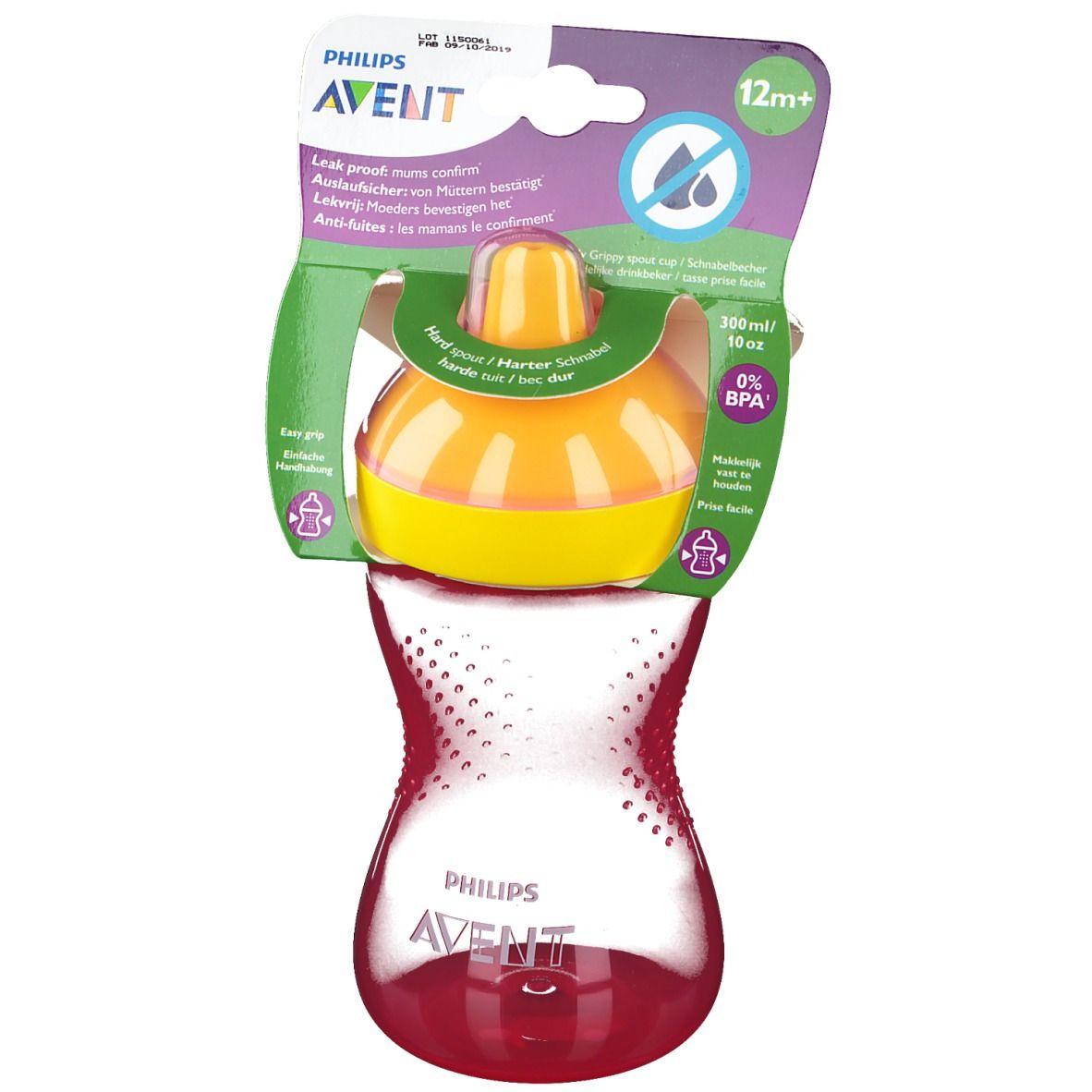 Avent Tasse à bec dur Rouge 300 ml +12 mois