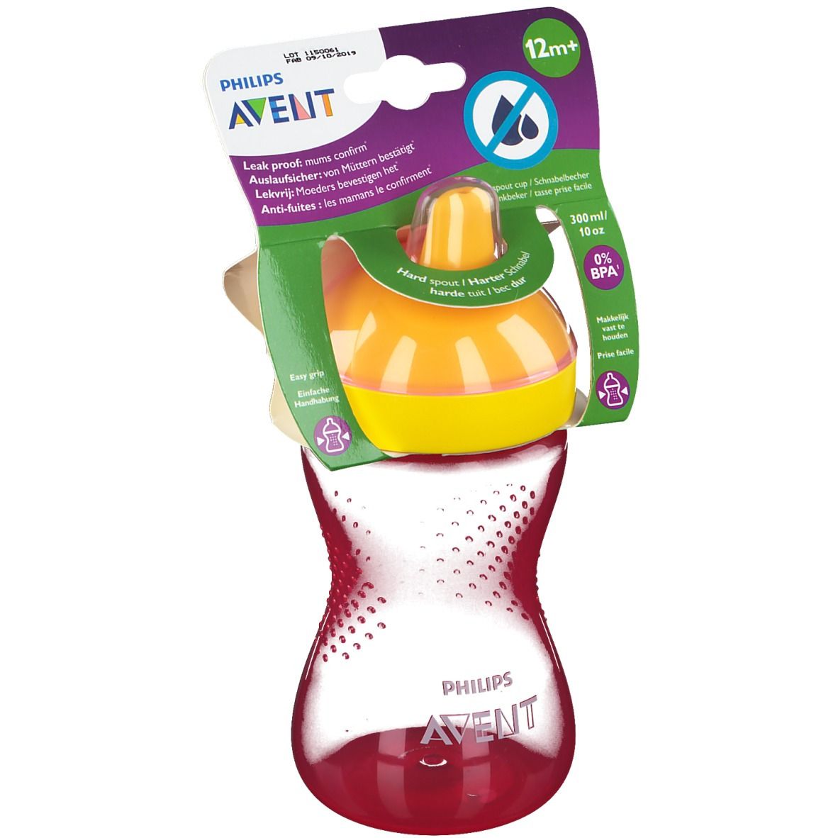 Avent Tasse à bec dur Rouge 300 ml +12 mois