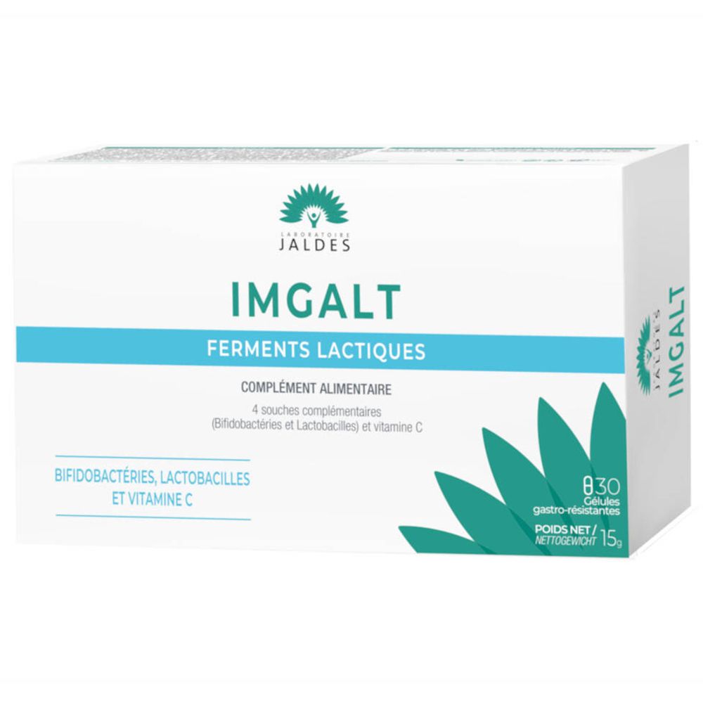 Boîte "IMGALT Ferments Lactiques". Contient 830 gélules. Inscription: Bifidobactéries, Lactobacilles et Vitamine C.