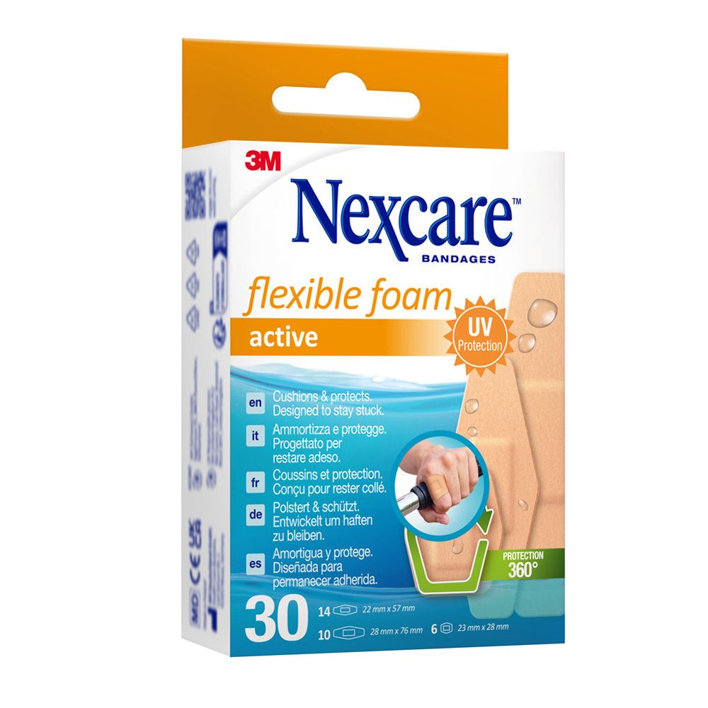 Boîte de pansements Nexcare flexible foam. 30 pansements, différentes tailles.