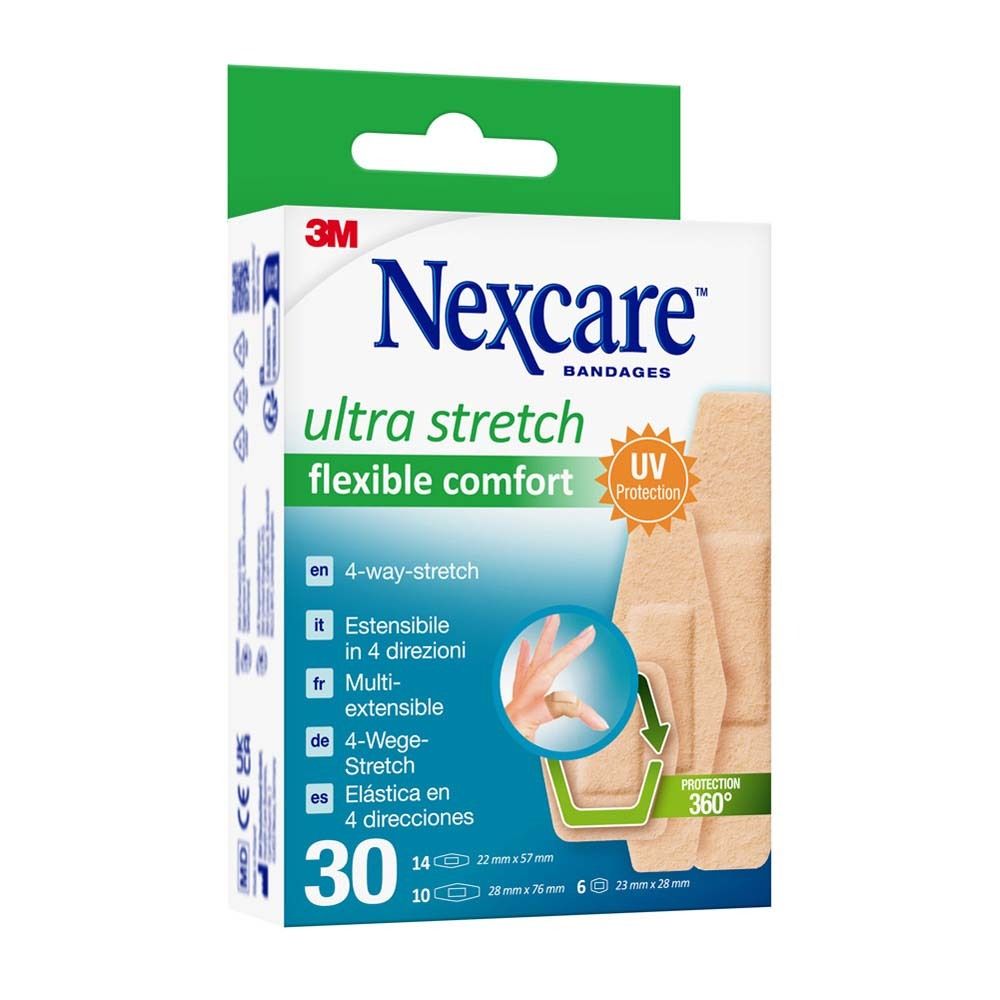Nexcare ultra stretch Pflasterbox. 30 Pflaster in verschiedenen Größen. 4-Wege-Stretch.