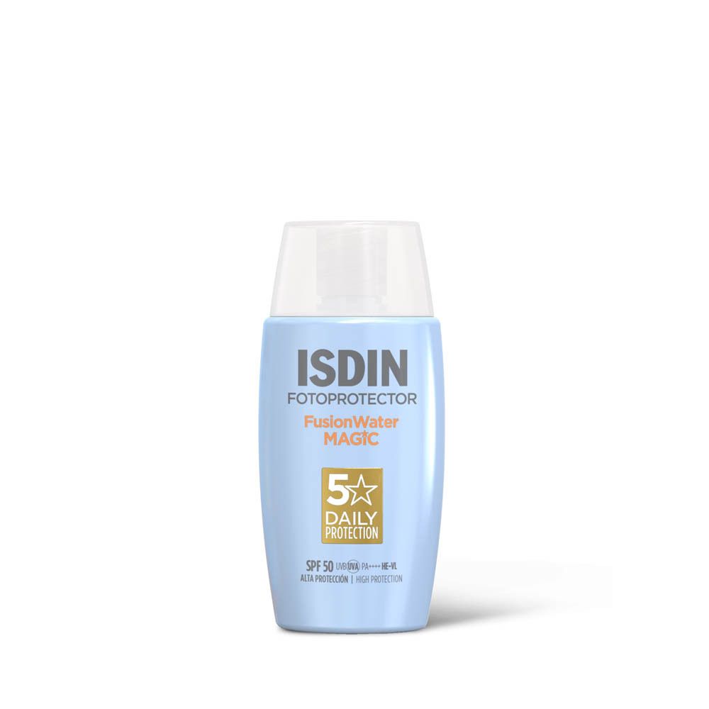 ISDIN Fotoprotector FusionWater MAGIC. Flacon bleu, bouchon blanc. SPF 50.