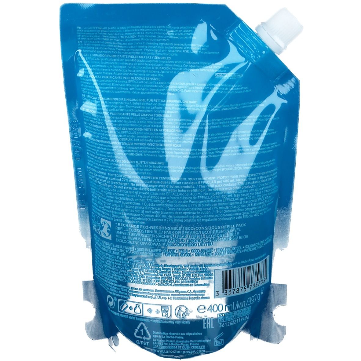 Effaclar Gel Moussant nettoyant visage peau grasse tendance acnéique Eco-recharge 400 ml