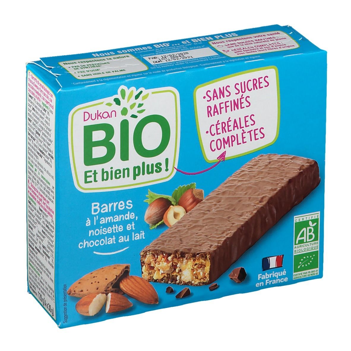 Dukan Barres à l'Amande, Noisette et Chocolat au Lait Bio
