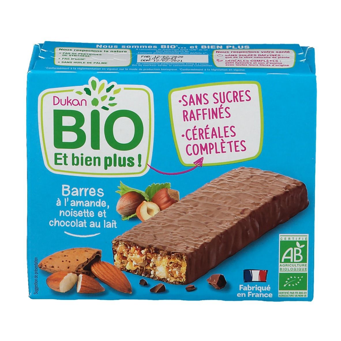 Dukan Barres à l'Amande, Noisette et Chocolat au Lait Bio