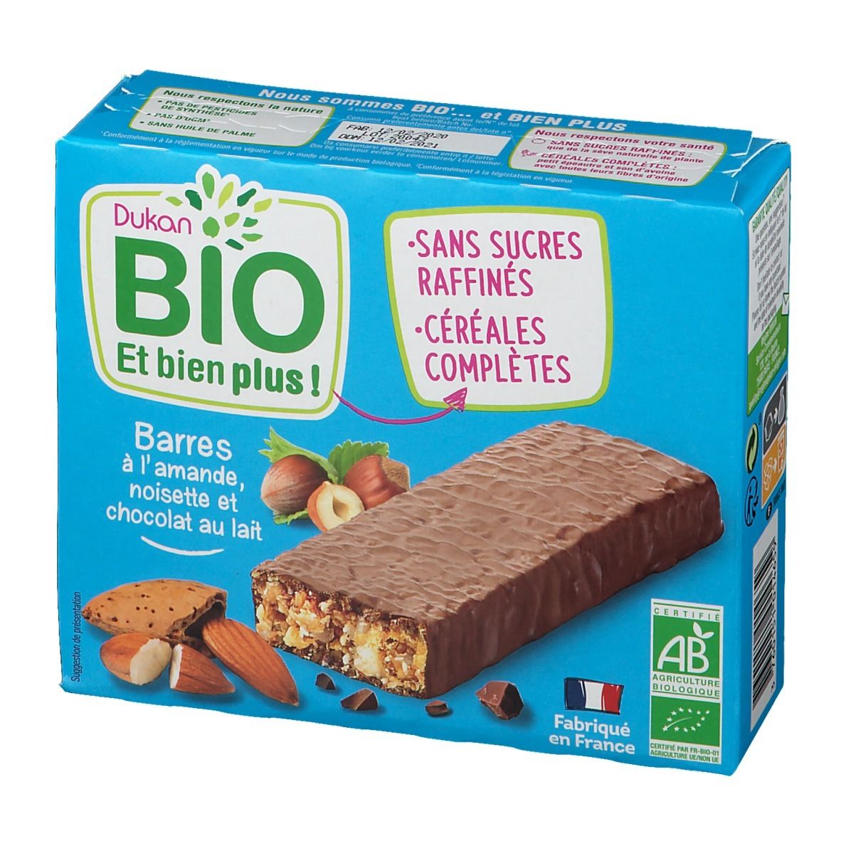 Dukan Barres à l'Amande, Noisette et Chocolat au Lait Bio