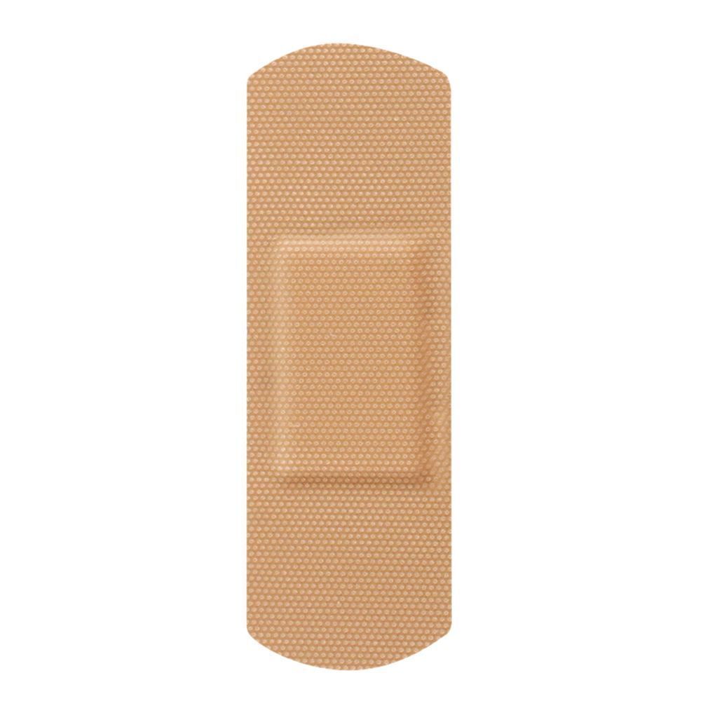 Pansement Nexcare. Rectangulaire, beige avec une zone centrale surélevée.