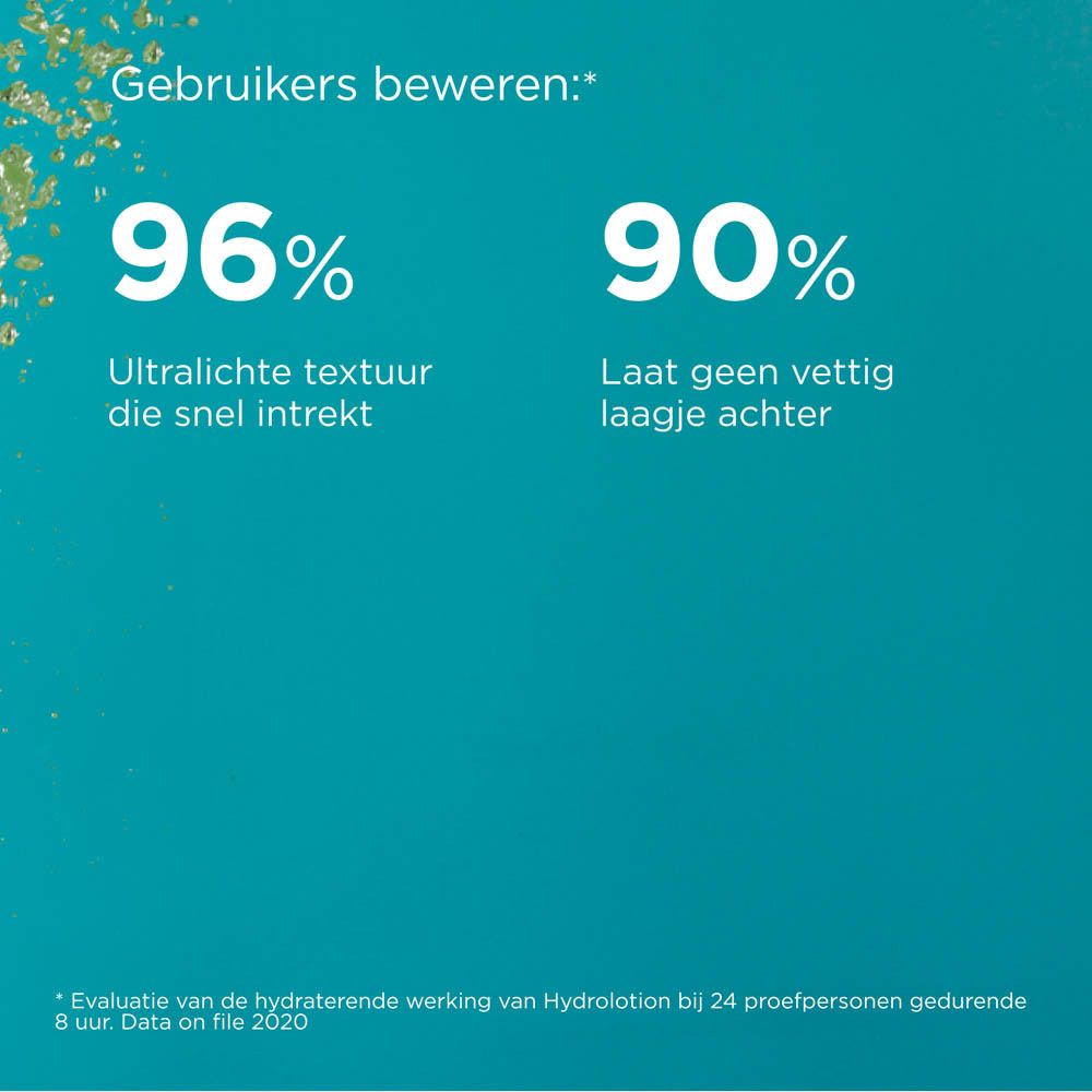 Prozentangaben. Text. ISDIN Hydro Lotion SPF 50+ Flasche. Gelb-grüne Flüssigkeit.