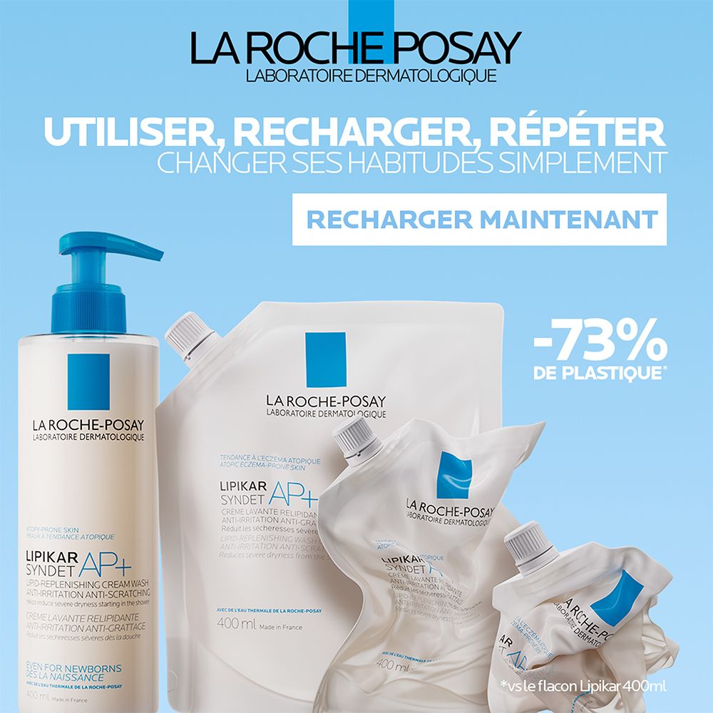 La Roche-Posay Lipikar Syndet AP+ flacon et recharge, 400ml.