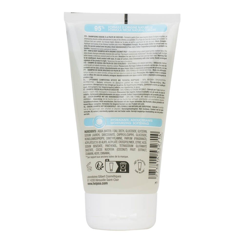 Dos d'un tube blanc. Texte : 95% Formule d'origine naturelle. Ingrédients et instructions en plusieurs langues.