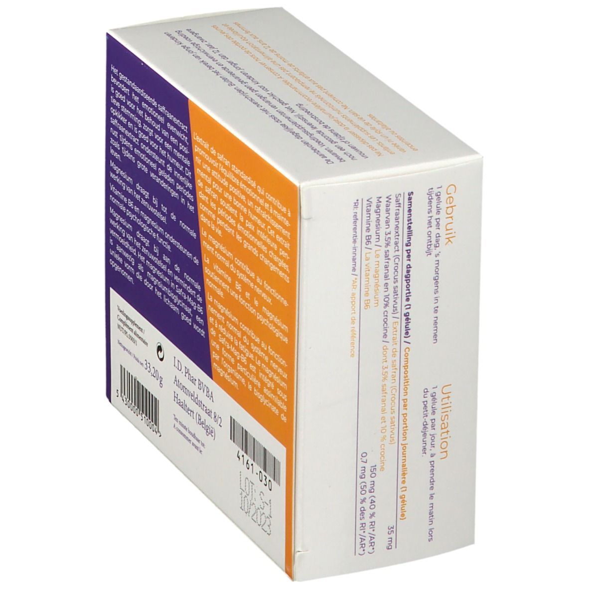 SafraMag B6-Verpackung, schräg von oben. Enthält Informationen über die Zusammensetzung und die Anwendung.