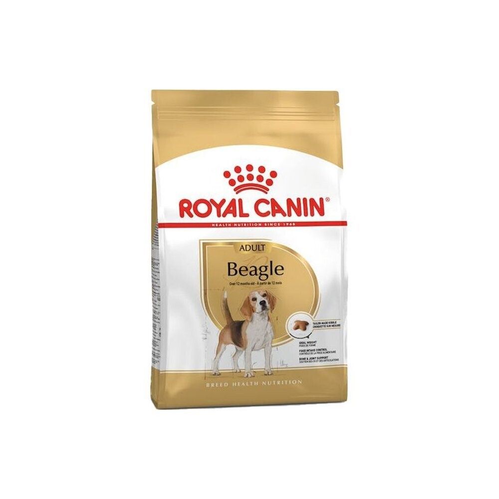 Royal Canin Beagle Adult Hundefutter-Packung mit Beagle-Abbildung.