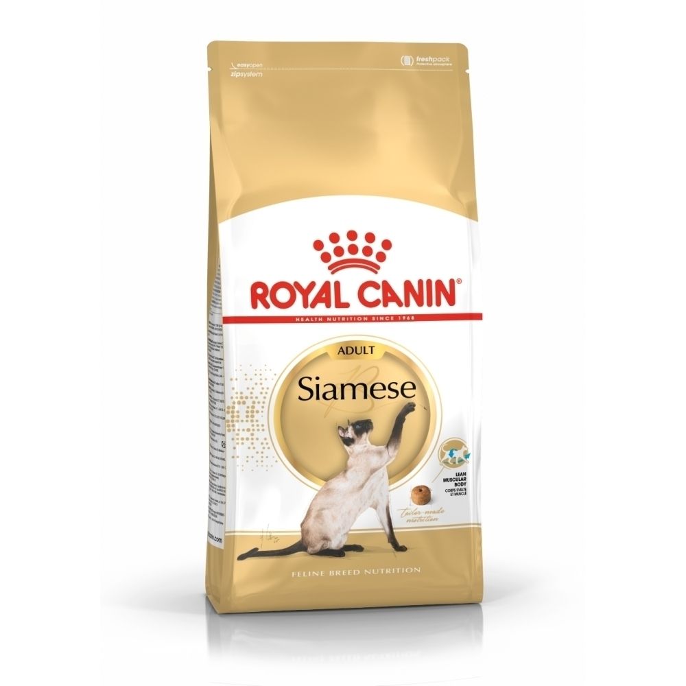 Royal Canin Siamese Adult Katzenfutter-Beutel mit Bild einer Siamkatze.