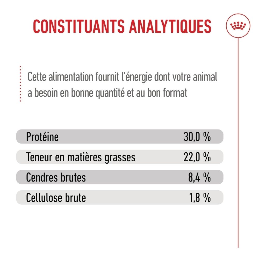 Sac de nourriture pour chiens avec illustrations de mère et chiot et indications de santé.