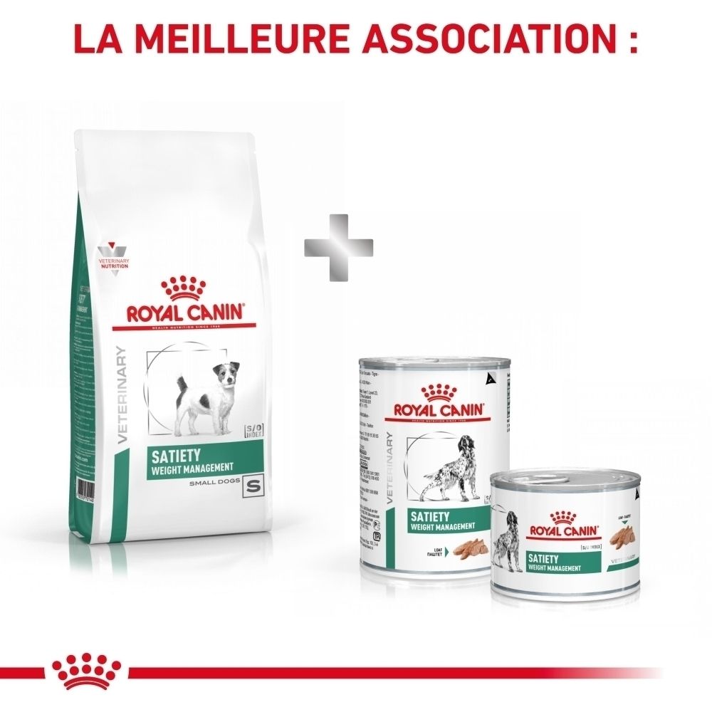 Combinaison de nourriture sèche et humide ROYAL CANIN® Satiety Weight Management pour chiens.