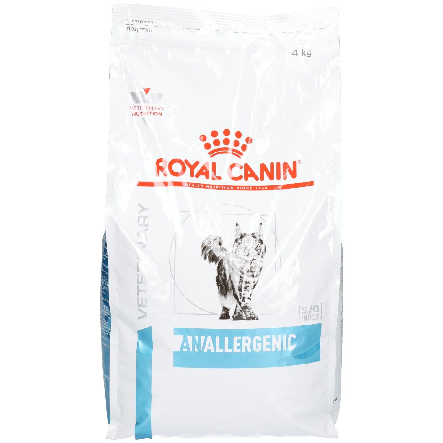 Royal Canin Anallergenic Katzenfutter, 4 kg Beutel mit Katze-Illustration.