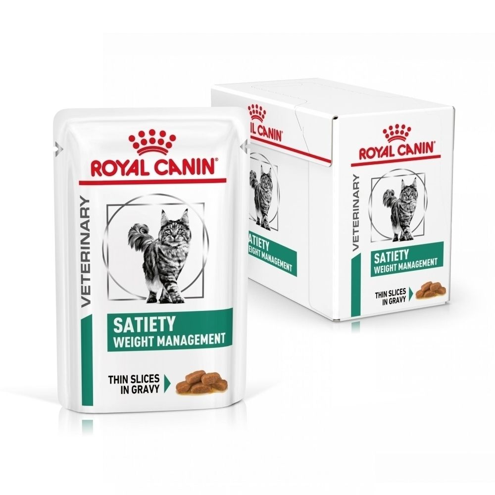 Sachet Royal Canin Satiety Weight Management avec motif de chat.