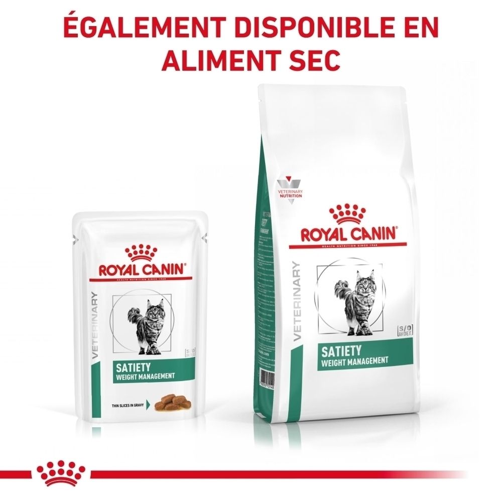 Sachet Royal Canin Satiety Weight Management avec motif de chat.