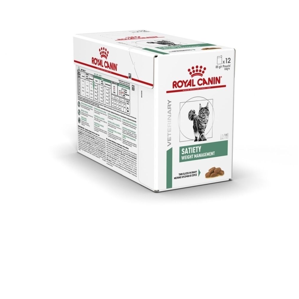 Sachet Royal Canin Satiety Weight Management avec motif de chat.