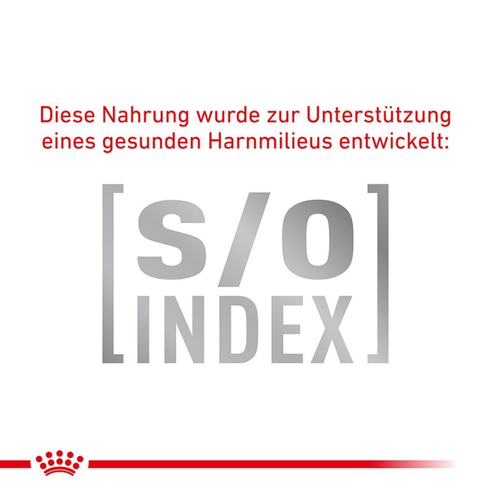 Logo S/O INDEX für Royal Canin Renal Special Katzenfutter, das die Unterstützung des Harnmilieus hervorhebt.
