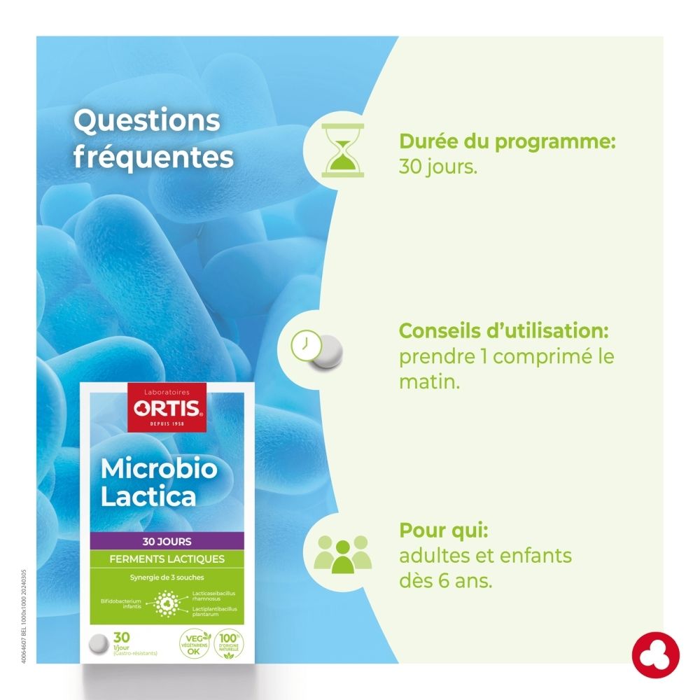ORTIS Microbio Lactica: 30 jours de ferments lactiques pour l'équilibre de votre microbiote intestinal.