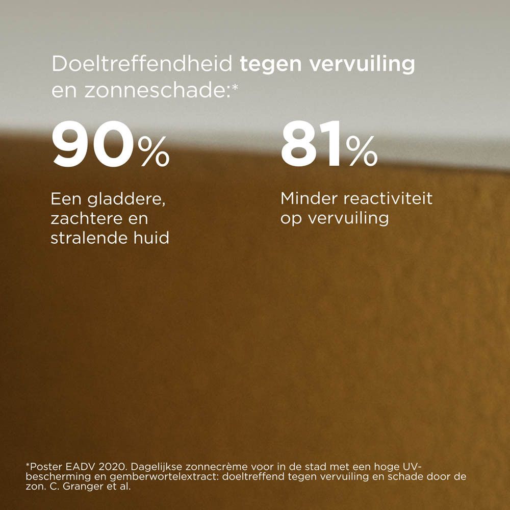 ISDIN Fotoprotector Fusion Water Magic Urban. Diagramm: 90% glattere Haut, 81% weniger Reaktion auf Verschmutzung.