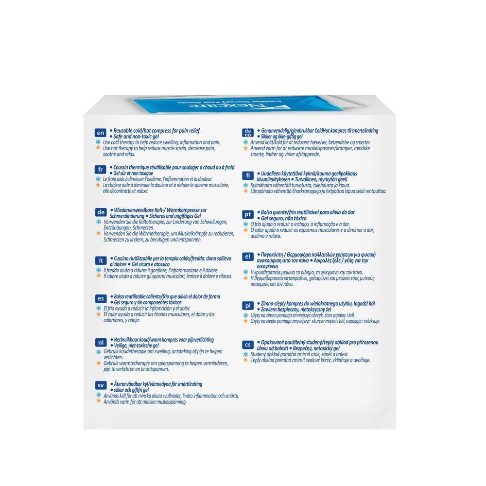3M Nexcare ColdHot Therapy Pack Classic. Emballage avec produit et personne.