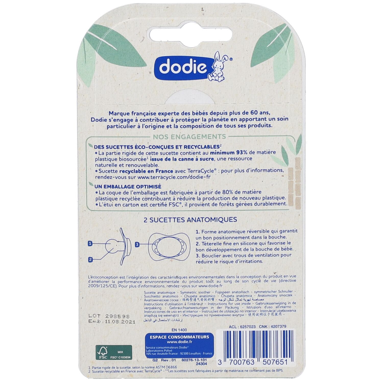 Dodie® Sucettes Duo Éco-Conçues Jaune 0-2 Mois