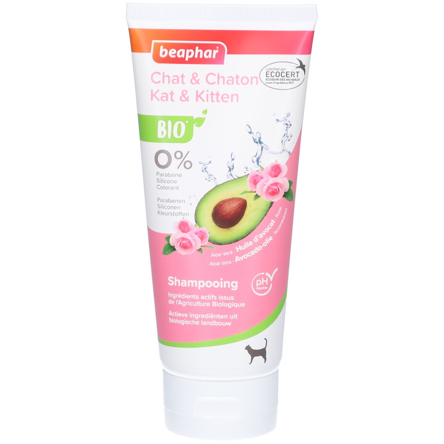 Tube Shampooing Chat & Chaton, mit Avocado und Rosen. BIO-Zertifizierung. pH-neutral.