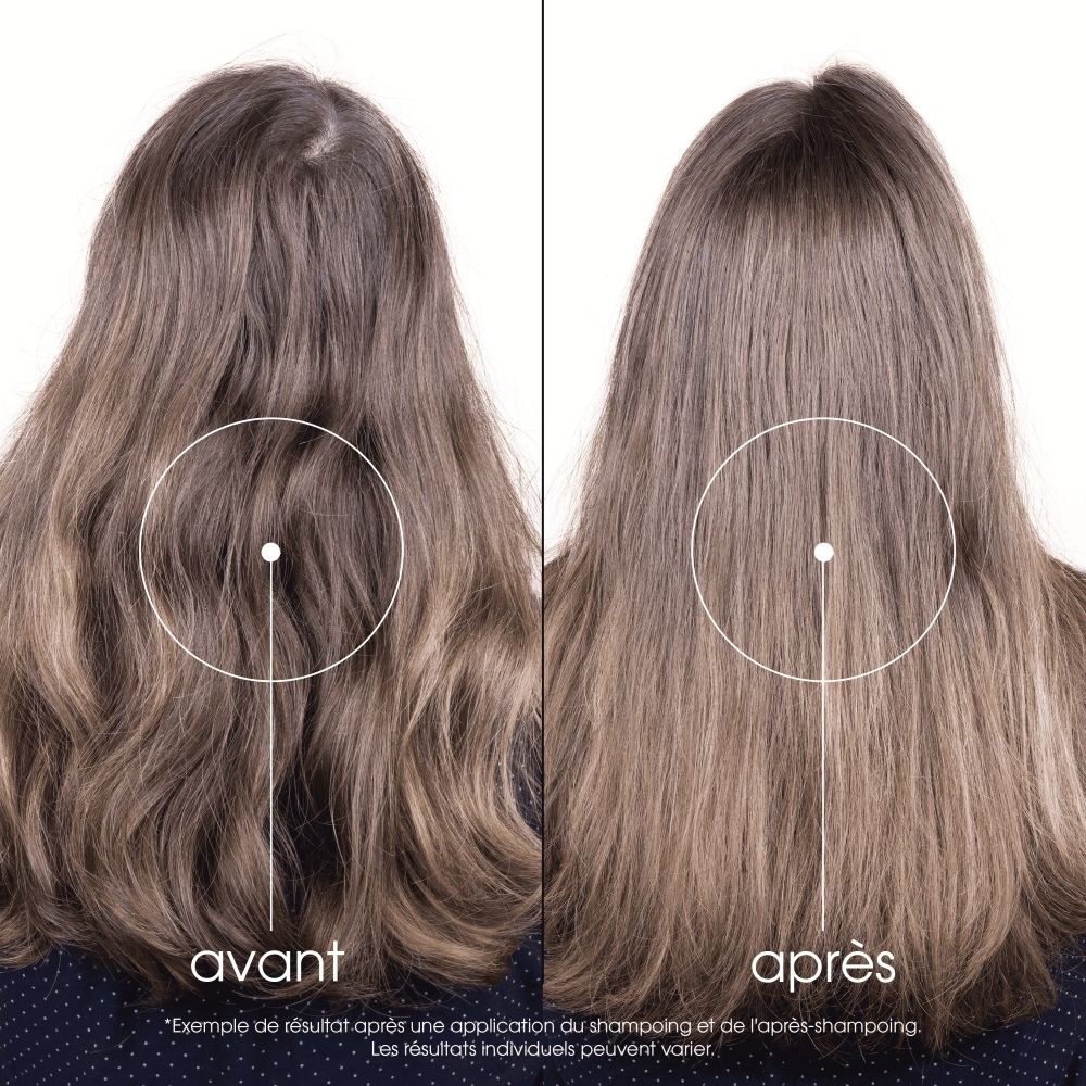 Comparaison avant/après des cheveux après l'application du soin KLORANE à l'avoine.