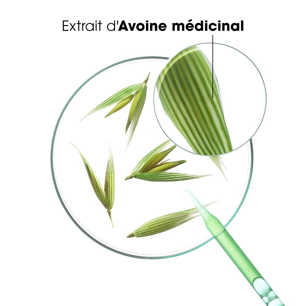 Extrait d'avoine médicinal dans une boîte de Pétri avec pipette, pour le soin KLORANE.