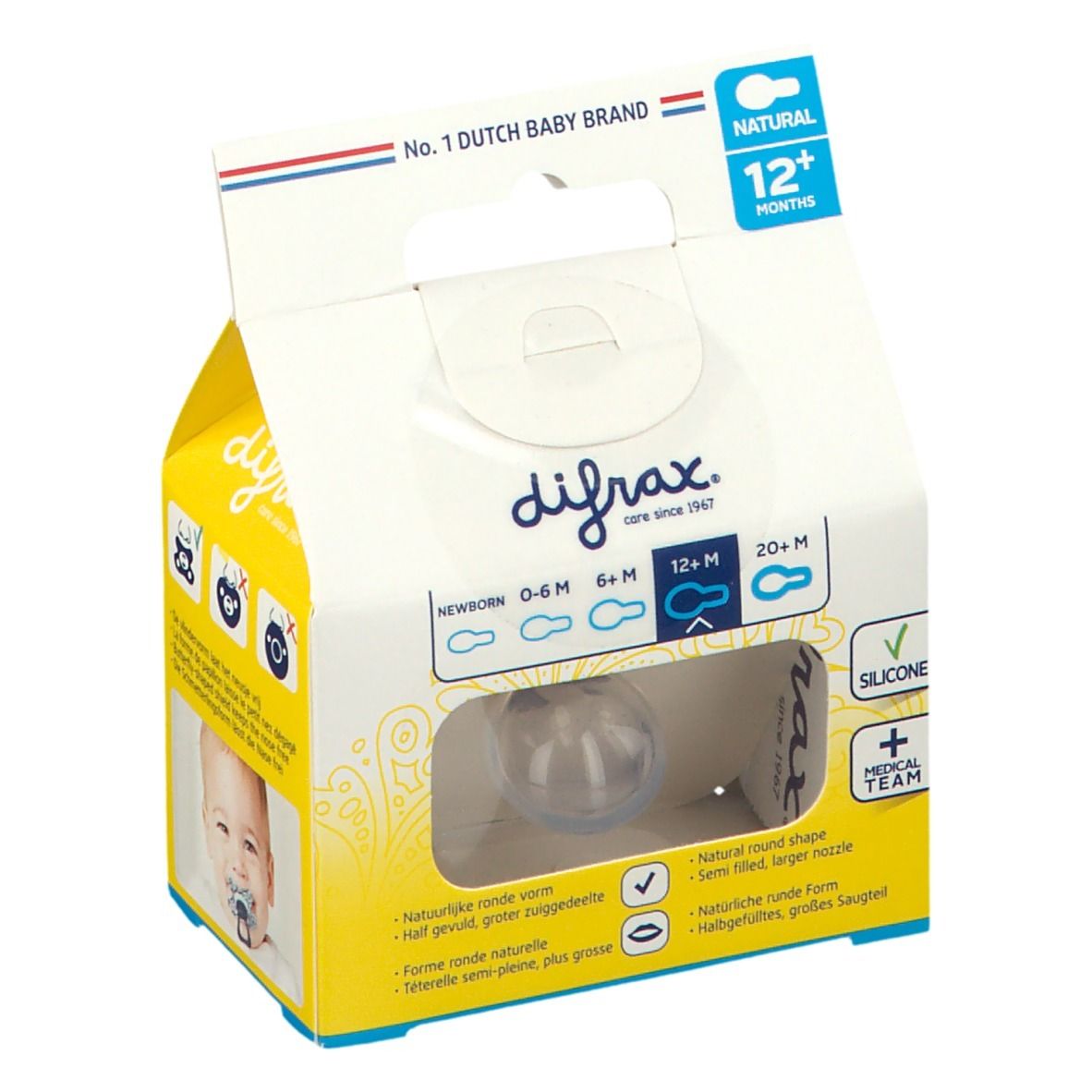 difrax® Sucette Natural +12 Mois - Swans (Couleur non sélectionnable)