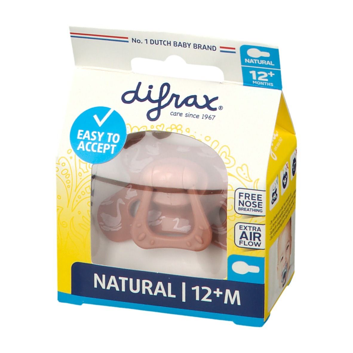 difrax® Sucette Natural +12 Mois - Swans (Couleur non sélectionnable)